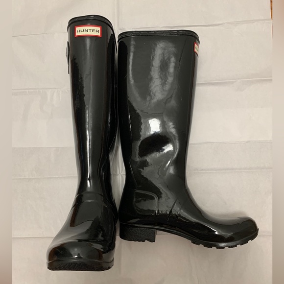 Hunter Original Tour Gloss Rain Boot - Black Sz 7 - Picture 4 of 12